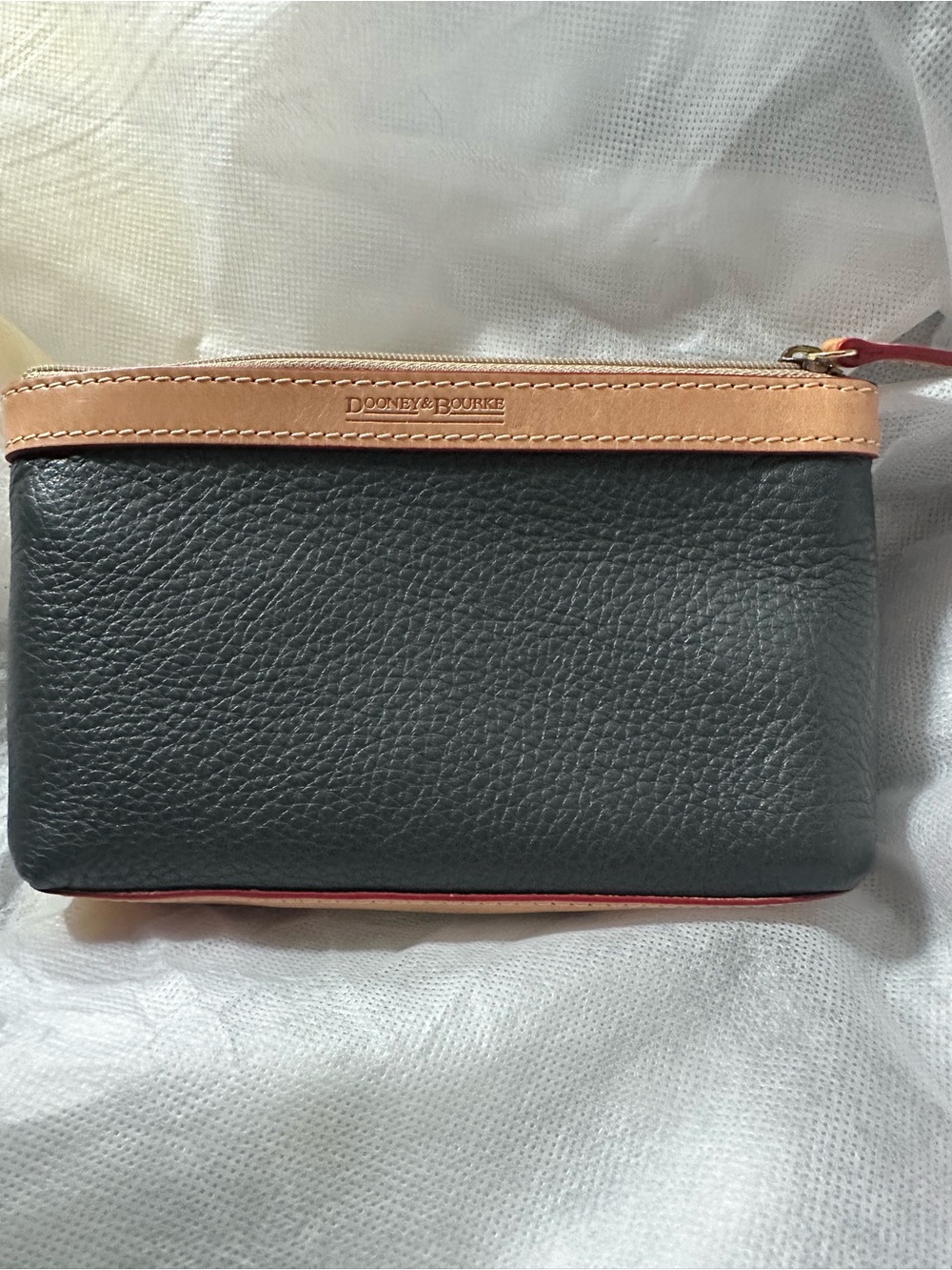 Dooney & Bourke Black Pebbled Leather Cosmetic Pouch with Tan Trim